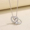 Women's 925 Silver Heart Pendant Necklace With Double Ring Cross Chain Micro Inlay Light Luxury Clavicle Chain