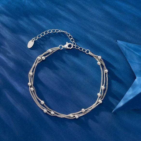 Women's 925 Silver Heart Shape Bead Electroplated Bracelet Jewelry