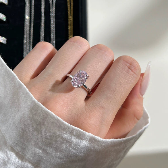 Women's Silver Jewelry Oval Geometric Ring With Electroplating Design