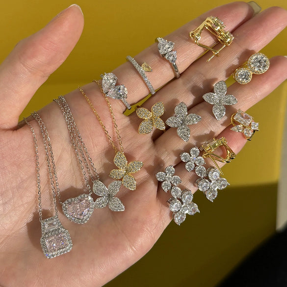 Women's 925 Silver Jewelry Set With Plants Flowers Pattern Minimalist Style Clavicle Chain Included