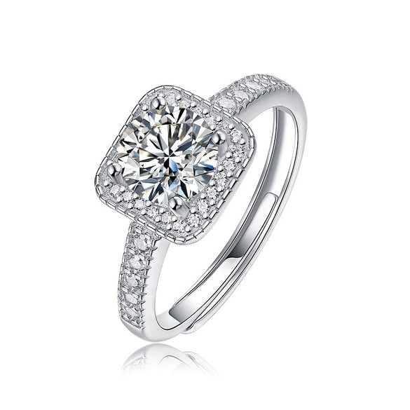 Women's 925 Silver 18K Gold Plated Round Groupset Moissanite Inlay Geometric Sweet Minimalist Ring