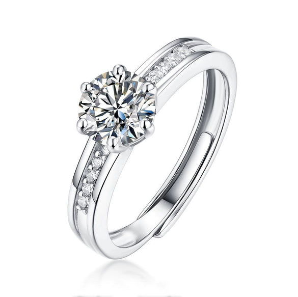 Women's 925 Silver 18K Gold Plated Round Groupset Moissanite Inlay Geometric Sweet Minimalist Ring