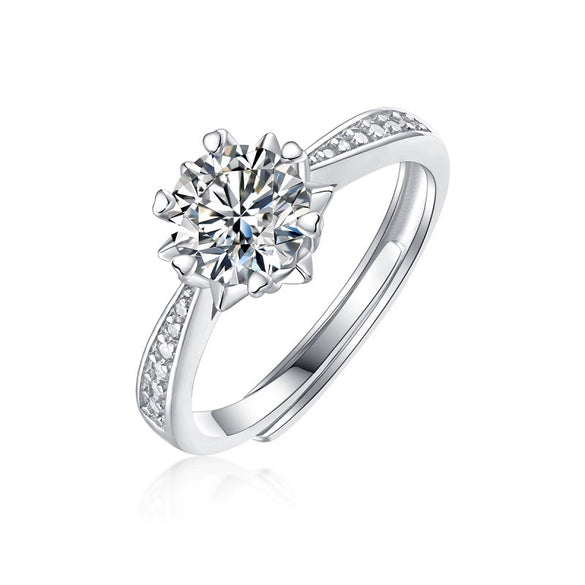 Women's 925 Silver 18K Gold Plated Round Groupset Moissanite Inlay Geometric Sweet Minimalist Ring