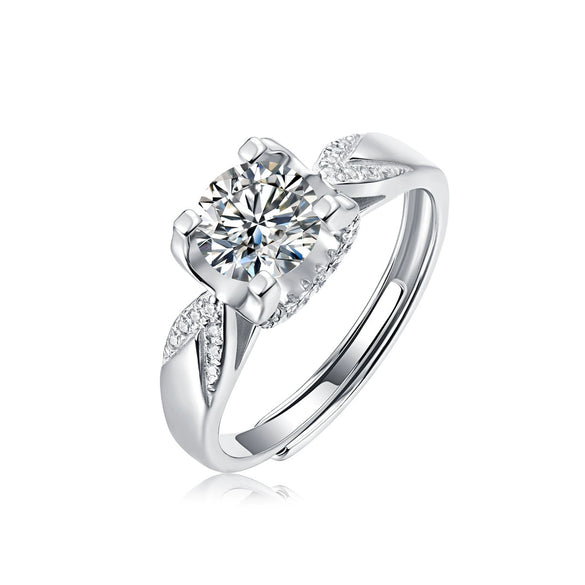 Women's 925 Silver 18K Gold Plated Round Groupset Moissanite Inlay Geometric Sweet Minimalist Ring