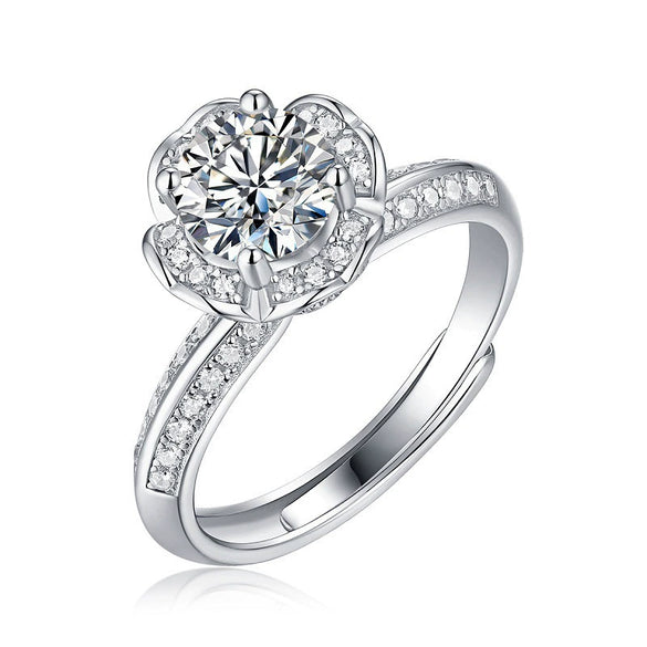 Women's 925 Silver 18K Gold Plated Round Groupset Moissanite Inlay Geometric Sweet Minimalist Ring