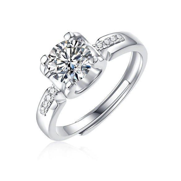Women's 925 Silver 18K Gold Plated Round Groupset Moissanite Inlay Geometric Sweet Minimalist Ring