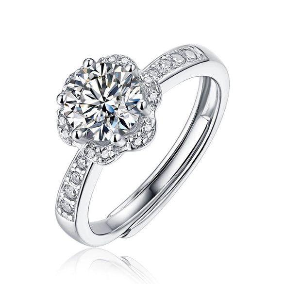 Women's 925 Silver 18K Gold Plated Round Groupset Moissanite Inlay Geometric Sweet Minimalist Ring