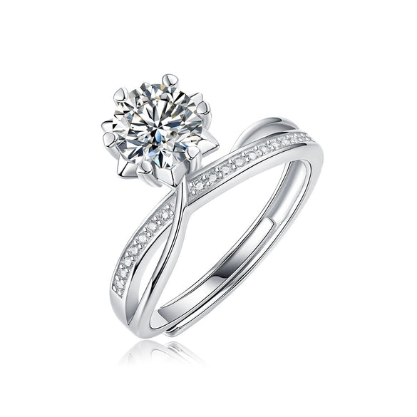Women's 925 Silver 18K Gold Plated Round Groupset Moissanite Inlay Geometric Sweet Minimalist Ring