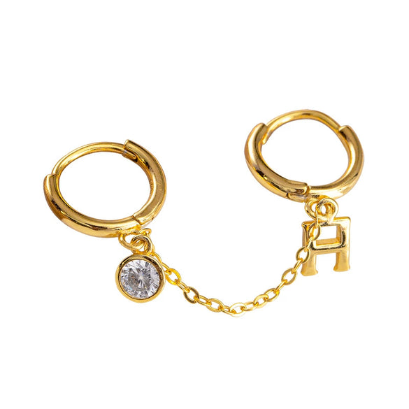 Women's Silver Letter H Double Piercing Earrings With Electroplated Finish And Minimalist Design