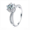 Women's 925 Silver Moissanite Flower Bud Five Claw Ring With Geometric Pattern And Electroplating Treatment For Proposal And Wedding