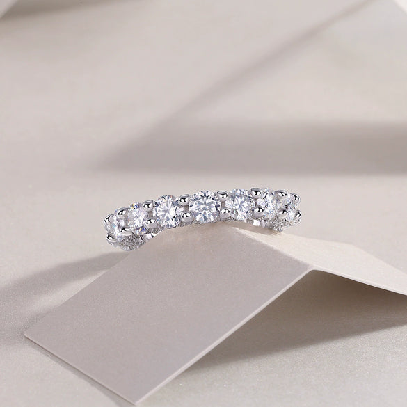 Women's 925 Silver Moissanite Ring Geometric Style Set With Diamonds