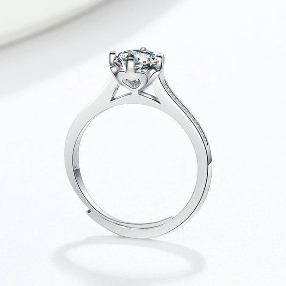 Women's 925 Silver Moissanite Ring With Six Prong Setting Geometric Straight Band Electroplated Fashion Ring