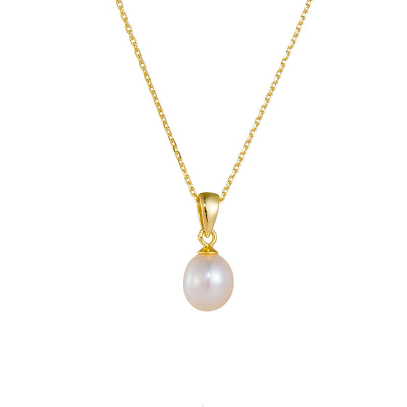 Women's 925 Silver Natural Freshwater Pearl Geometric Style Necklace With Diamond Treatment And Cross Chain
