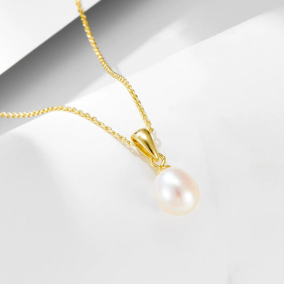 Women's 925 Silver Natural Freshwater Pearl Geometric Style Necklace With Diamond Treatment And Cross Chain