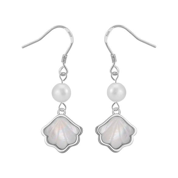 Women's Silver Natural Pearl Geometric Style Earrings With 14K Gold Plating