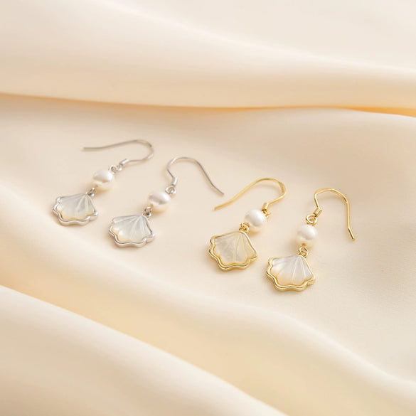 Women's Silver Natural Pearl Geometric Style Earrings With 14K Gold Plating