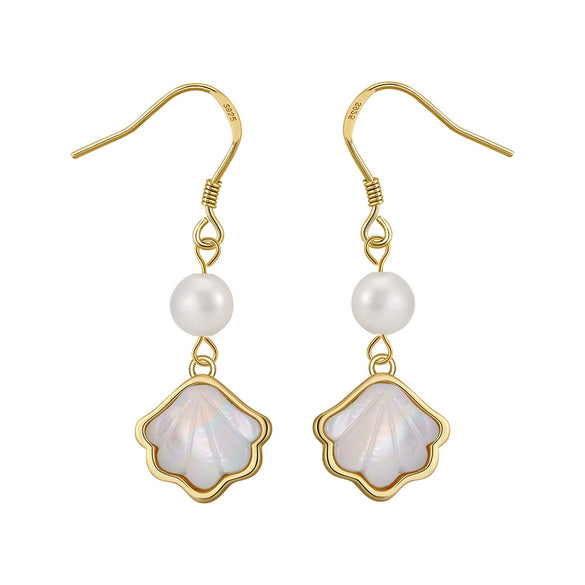 Women's Silver Natural Pearl Geometric Style Earrings With 14K Gold Plating