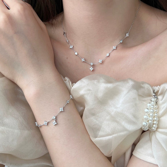 Women's Silver Necklace Geometric Cross Chain Electroplated 925 Silver Jewelry