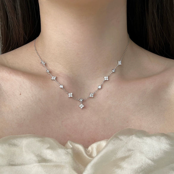 Women's Silver Necklace Geometric Cross Chain Electroplated 925 Silver Jewelry