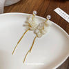 Women's Silver Needle Imitation Pearl Flower Petals Tassel Ear Studs French Retro Elegant Electroplated Earrings