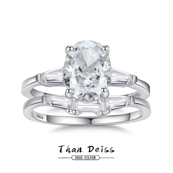 Women's 925 Silver Oval Ice Flower High Carbon Diamond Ring With Geometric And Ushape Design And Electroplating Treatment