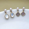Women's 925 Silver Pearl Fourleaf Clover Earrings