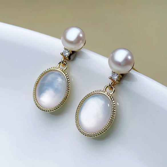 Women's 925 Silver Pearl Fourleaf Clover Earrings
