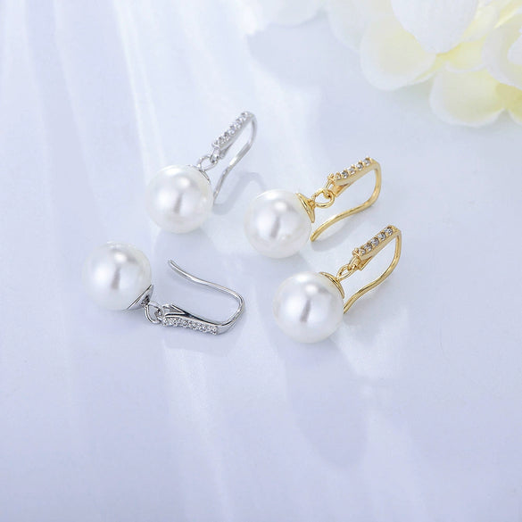 Women's 925 Silver Pearl Geometric Earrings Fashion Jewelry