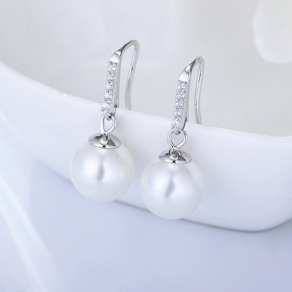 Women's 925 Silver Pearl Geometric Earrings Fashion Jewelry