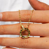 Women's Silver Pendant Necklace With Flower Shape Set With Diamonds And Roman Numeral Pattern Plated With 14K Gold