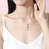 Women's 925 Silver Plum Blossom Pendant Necklace With Powder Diamond Geometric Design