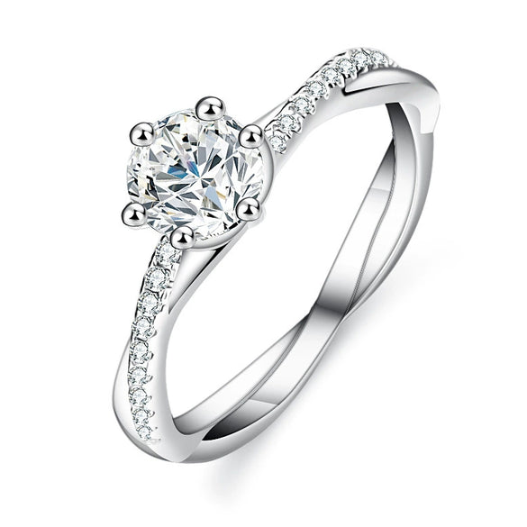 Women's Silver Ring With Love Interweaving Design And Diamond Treatment The Crown Pattern