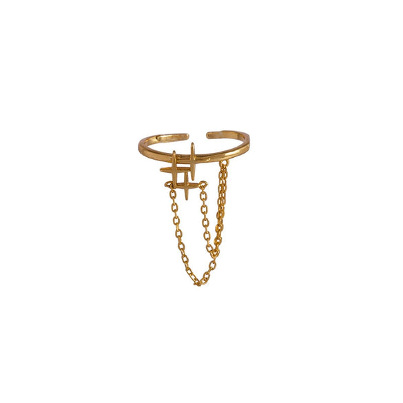 Women's 925 Silver Star Chain Ring With Electroplated Finish Adjustable Open Band Minimalist Jewelry