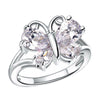 Women's Silver Tone Zircon Inlaid Butterfly And Heart Ring Creative Character Style Jewelry