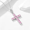 Women's 925 Silver Trendy Allmatch Light Luxury Cross Necklace Set With Pink Zircon And Diamonds