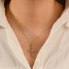Women's 925 Silver Trendy Allmatch Light Luxury Cross Necklace Set With Pink Zircon And Diamonds