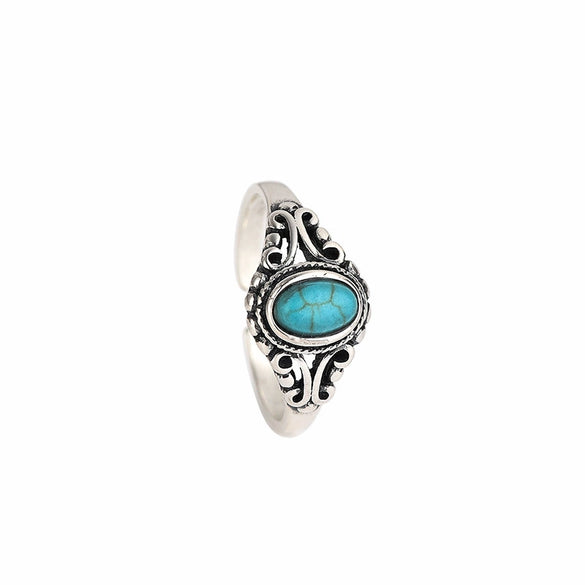 Women's Silver Turquoise And White Shell Geometric Open Ring With Adjustable Fit Punk Style Electroplated Finish