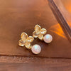 Women's Silver Zircon Round Faux Pearl Highend Light Luxury Vintage Earrings With Geometric Design And Inlaid Zircon