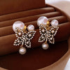 Women's Silver Zircon Round Faux Pearl Highend Light Luxury Vintage Earrings With Geometric Design And Inlaid Zircon