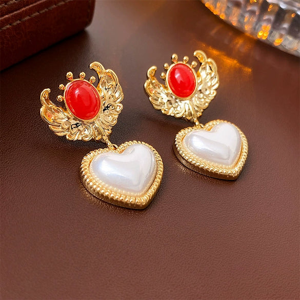 Women's Silver Zircon Round Faux Pearl Highend Light Luxury Vintage Earrings With Geometric Design And Inlaid Zircon