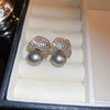 Women's Silver Zircon Round Faux Pearl Highend Light Luxury Vintage Earrings With Geometric Design And Inlaid Zircon