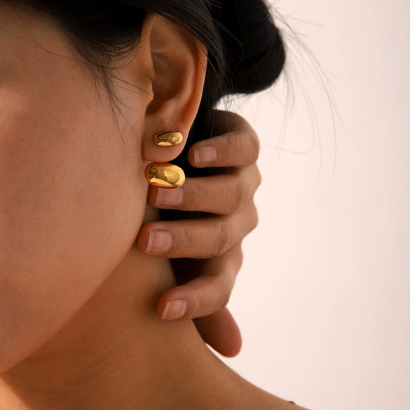 Women's Simple All Match Oval Stainless Steel Earrings With Geometric Design And Electroplating
