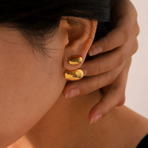 Women's Simple All Match Oval Stainless Steel Earrings With Geometric Design And Electroplating