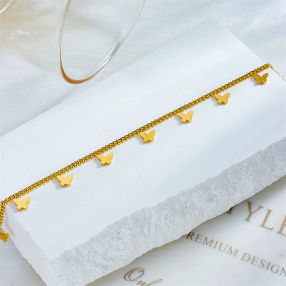 Women's Simple All Match Titanium Steel Butterfly Pendant Metal Chain Anklet Accessories With Geometric Pattern