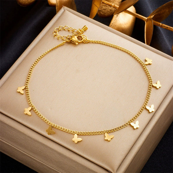 Women's Simple All Match Titanium Steel Butterfly Pendant Metal Chain Anklet Accessories With Geometric Pattern