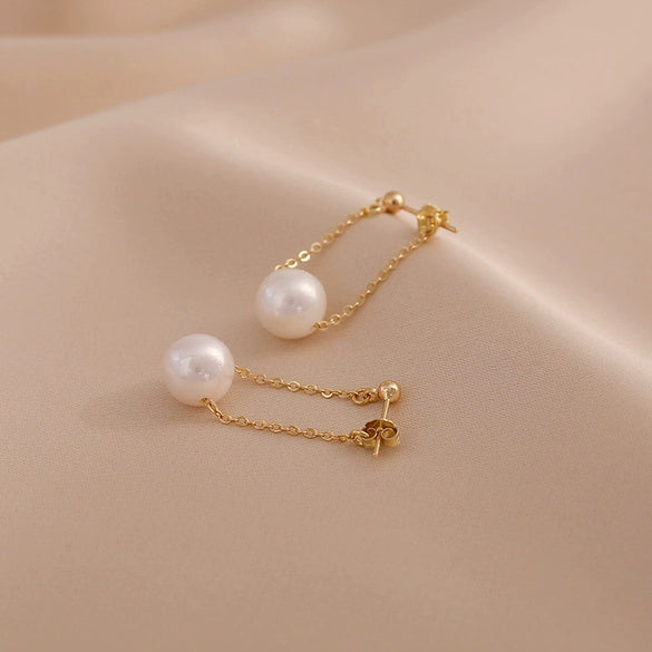 Women's Simple Allmatch Freshwater Pearl Earrings In S925 Silver With Round Shape
