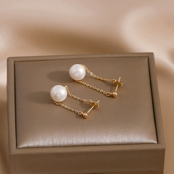 Women's Simple Allmatch Freshwater Pearl Earrings In S925 Silver With Round Shape