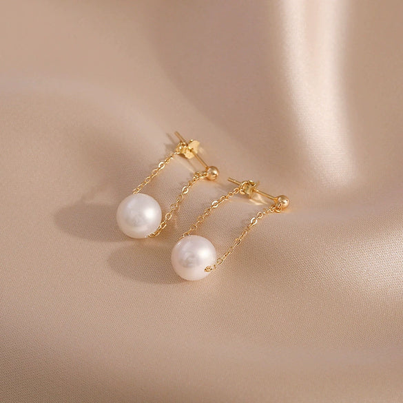 Women's Simple Allmatch Freshwater Pearl Earrings In S925 Silver With Round Shape