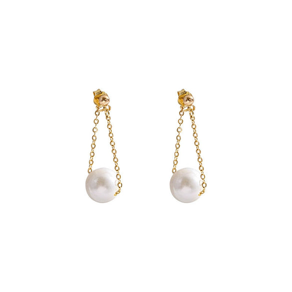 Women's Simple Allmatch Freshwater Pearl Earrings In S925 Silver With Round Shape