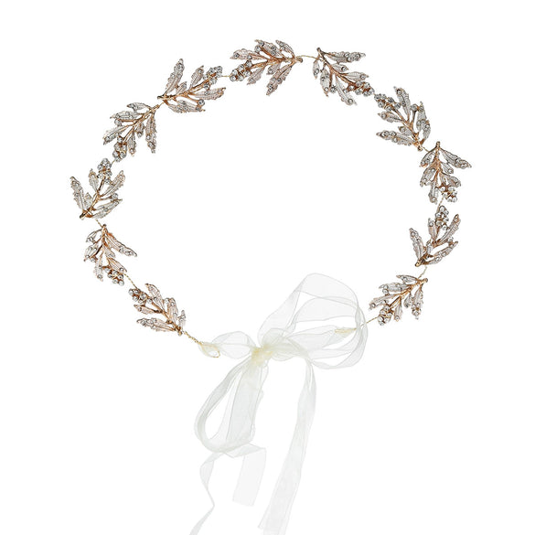 Women's Simple Alloy Leaf Headband With Rhinestone Inlay Bridal Wedding Hairband Updo Hair Accessory